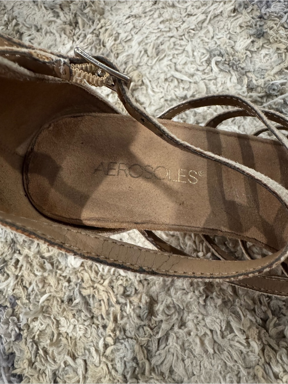 AEROSOLES Beige Metallic Strappy Wedge Sandals - Picture 3 of 5